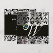 INVITATION NOIR BLANC SOIE DAMASSÉE MONOGRAMME SAPPHIRE BLEU (Devant / Derrière)