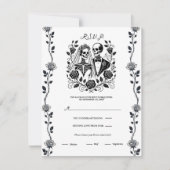 Invitation Noir Blanc Squelette Floral Rose Vin Mariage RSVP (Devant)
