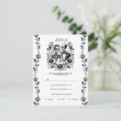 Invitation Noir Blanc Squelette Floral Rose Vin Mariage RSVP (Debout devant)