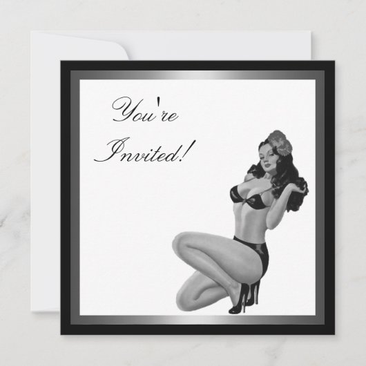 Invitation Noir & Blanc Style Argent Pin-Up Girl 20 (Devant)