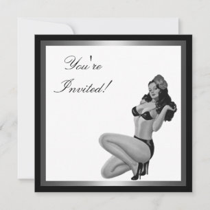 Invitation Noir & Blanc Style Argent Pin-Up Girl 20