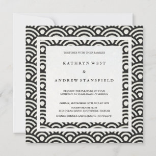 Invitation Noir + Blanc Stylisé Vagues Élégantes Mariage plag