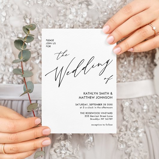 Invitation Noir & Blanc Tout en un Mariage de script moderne
