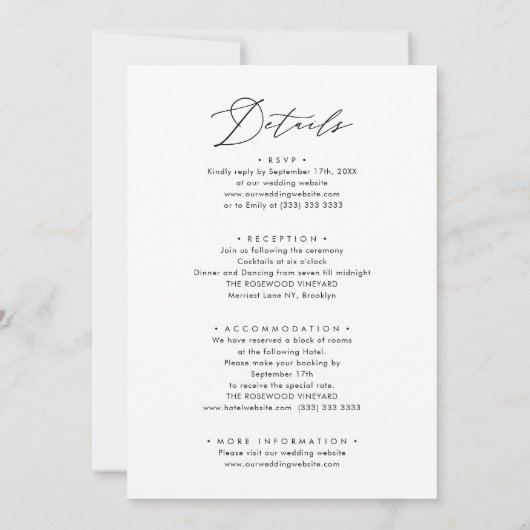 Invitation Noir & Blanc Tout en un Mariage de script moderne (Dos)