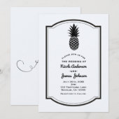 Invitation Noir & Blanc Tropical Pineapple Élégant Chic (Devant / Derrière)