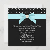 Invitation Noir Blanc Turquoise Bleu Doux 16 Anniversaire (Dos)