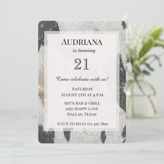 Invitation Noir Blanc Vachette d'or Cowgirl étincelle Anniver (Debout devant)