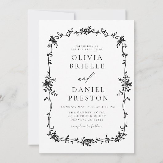 Invitation Noir blanc victorien français QR Code Mariage (Devant)