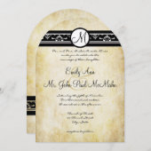 Invitation Noir Blanc Vieux argent Rustique Elegance Mariage  (Devant / Derrière)