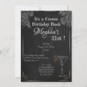 Invitation Noir Blanc Vintage Chalk 21ème Cosmo Anniversaire (Devant)