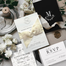 Noir & Blanc Vintage Crest Simple Mariage élégant