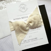 Invitation Noir & Blanc Vintage Crest Simple Mariage élégant