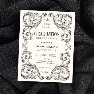 Invitation Noir blanc Vintage Gothique remise de diplôme