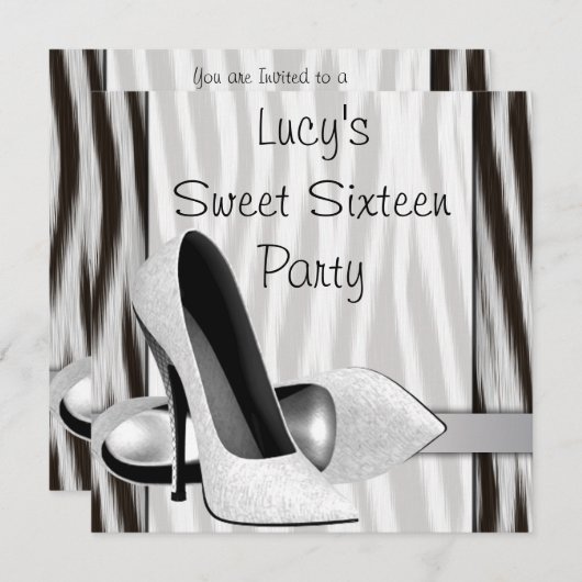 Invitation Noir Blanc Zèbre Haut talon Chaussures Douce 16 Pa (Devant / Derrière)