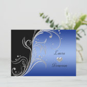 Invitation Noir Bleu Argent Floral Tourbillons Réception Seul (Debout devant)