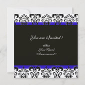 INVITATION NOIR, BLEU & BLANC CHAMPAGNE DAMAS MONOGRAMME (Dos)
