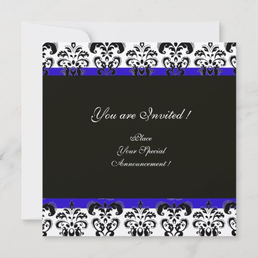 INVITATION NOIR, BLEU & BLANC CHAMPAGNE DAMAS MONOGRAMME (Dos)