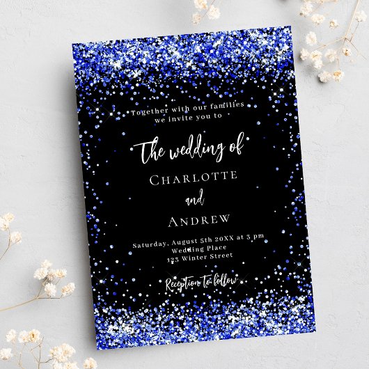 Invitation Noir bleu confetti luxe mariage