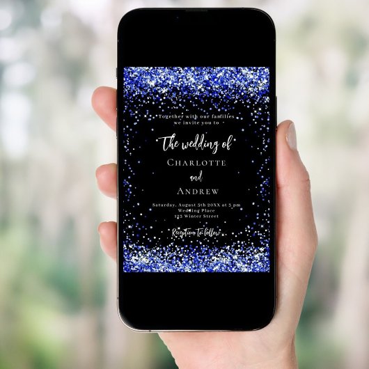 Invitation Noir bleu confetti luxe mariage