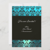 Invitation NOIR BLEU DAMAS MONOGRAMME, turquoise blanc éclata (Dos)