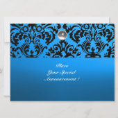 Invitation NOIR & BLEU DAMASK GEM PIERRE MONOGRAMME blanc (Dos)