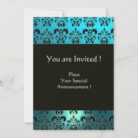 Invitation NOIR BLEU DAMASK MONOGRAM, blanc brillant (Dos)