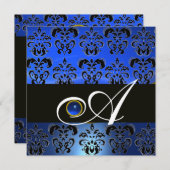 INVITATION NOIR BLEU DAMASK MONOGRAM SAPPHIRE (Devant / Derrière)