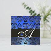 INVITATION NOIR BLEU DAMASK MONOGRAM SAPPHIRE (Debout devant)