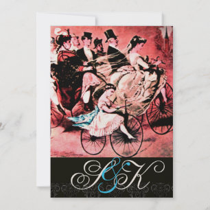 INVITATION NOIR BLEU ROUGE BICYCLETTE MARIAGE DAMAS MONOGRAMM