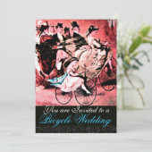 INVITATION NOIR BLEU ROUGE BICYCLETTE MARIAGE DAMASQUINAGE MO (Debout devant)