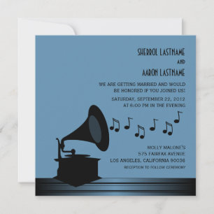 Invitation Noir/Bleu Vintage Gramophone Mariage Invitation2