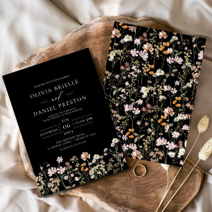 Invitation Noir Boho Fleur sauvage Garden Mariage