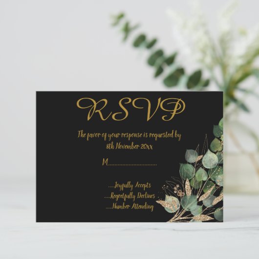 Invitation NOIR BOTANIQUE CLASSIQUE Toutes les occasions RSVP (Debout devant)