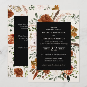 Invitation Noir botanique floral élégant détails de mariage Q