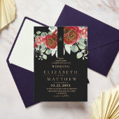 Invitation Noir Bourgogne et Or Rouge Rose Mariage moderne