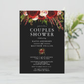 Invitation Noir Bourgogne Floral Boho Couples Douche (Debout devant)