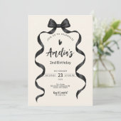 Invitation Noir Bow Anniversaire N'importe quel âge Invitatio (Debout devant)