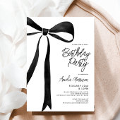 Invitation Noir Bow Ruban Fête d'anniversaire Script