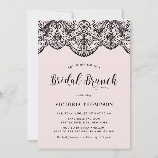 Invitation Noir Brocade Lace Blush Bridal Brunch (Devant)