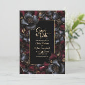 Invitation Noir Burgundy Grey Mariage floral Enregistrer la d (Debout devant)