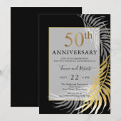 Invitation Noir Chic Or Blanc 50e Anniversaire de Mariage (Devant / Derrière)