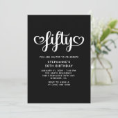 Invitation Noir Cinquante Coeurs mignons Script 50e anniversa (Debout devant)