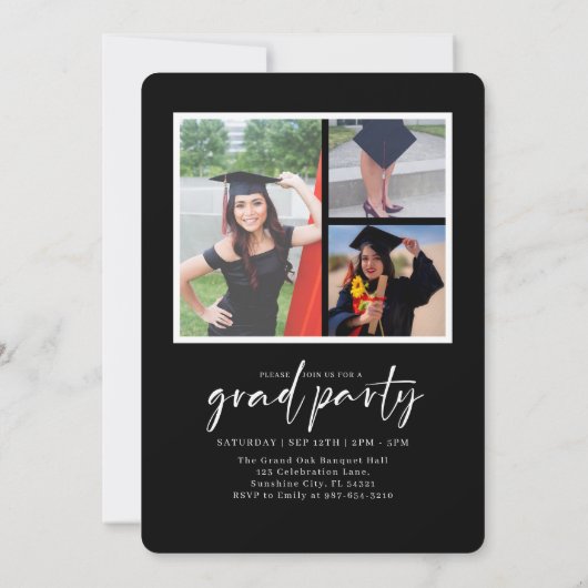 Invitation noir Classe de Graduation Photo Moderne de 2025 (Dos)