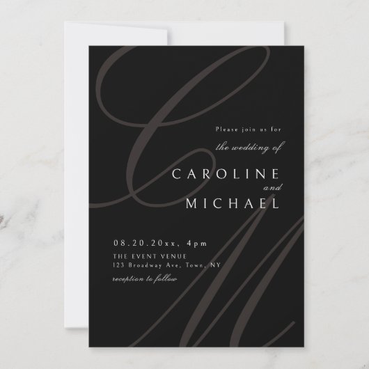 Invitation Noir Classic Elegant calligraphie monogramme maria (Devant)