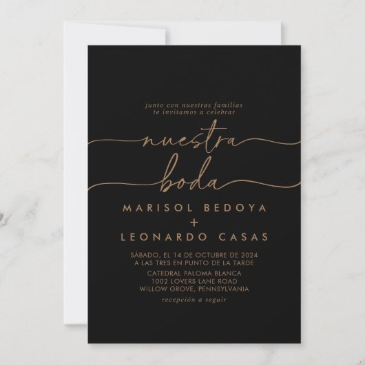 Invitation Noir Classic Nuestra Boda Mariage (Devant)