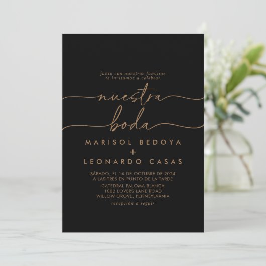 Invitation Noir Classic Nuestra Boda Mariage (Debout devant)