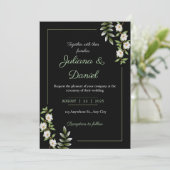Invitation Noir classique avec Mariage Camellia blanc (Debout devant)