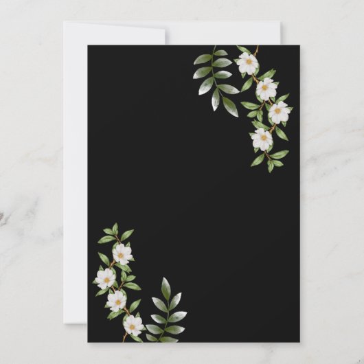 Invitation Noir classique avec Mariage Camellia blanc (Dos)