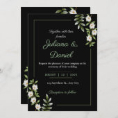 Invitation Noir classique avec Mariage Camellia blanc (Devant / Derrière)