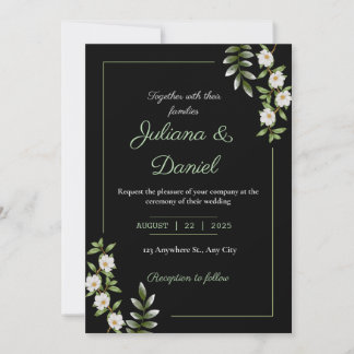 Invitation Noir classique avec Mariage Camellia blanc